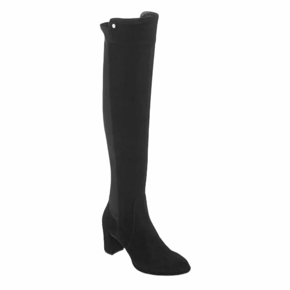 Liz Claiborne Black Over-the-Knee Boots Size 12 Suede Thigh High Block Heel - Picture 2 of 3